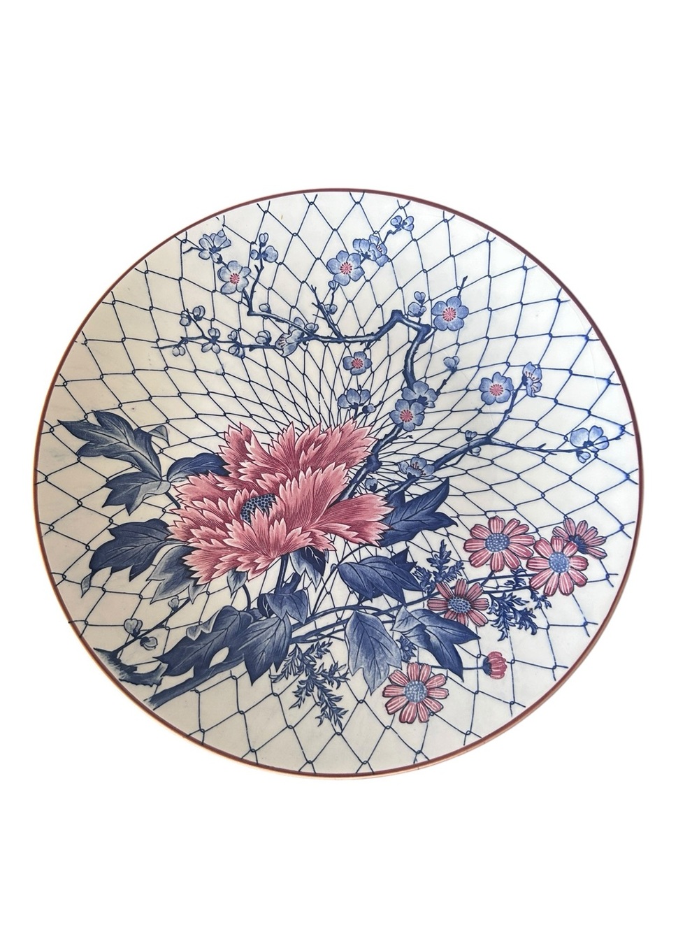 Vintage Japan Porcelain Plate. Blue and Red Floral Style